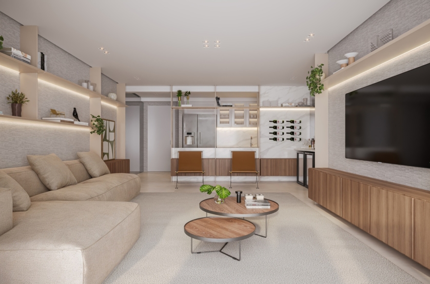 Living do apto de 121m² (Perspectiva artística)