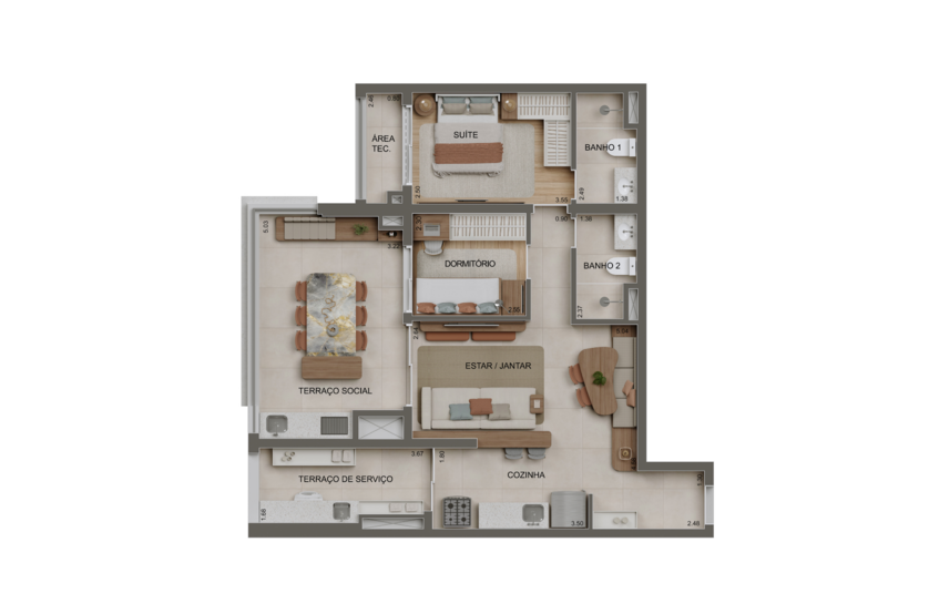 83m²  | 2 Dorms. (1 suíte) (perspectiva artística) 