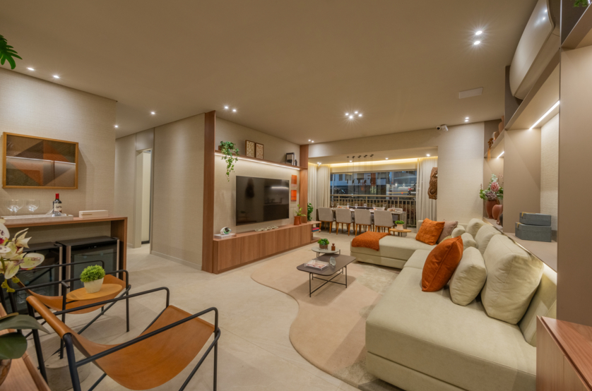 Living do apartamento de 121m² (Foto do decorado)