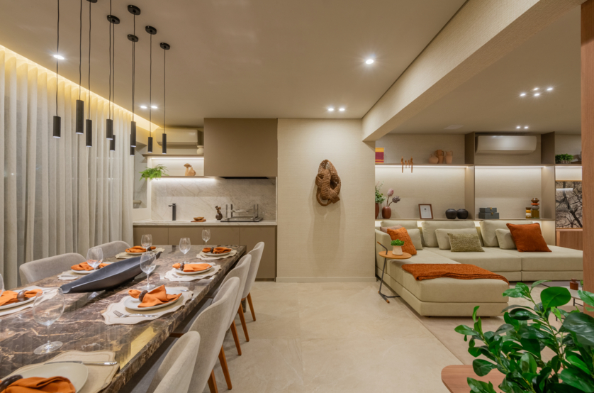 Terraço com churrasqueira a carvão - apto 121m² (Foto do decorado)