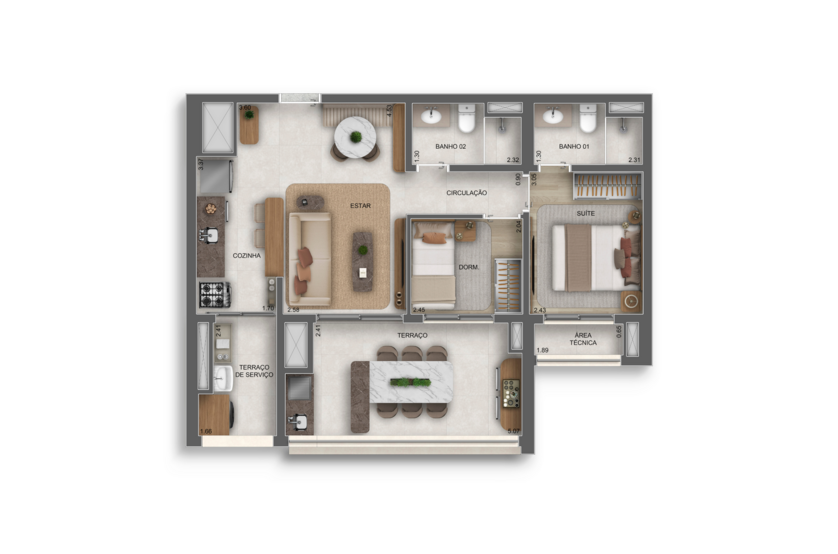 68m² I 2 Dorms. (1 suíte)  (perspectiva artística) 