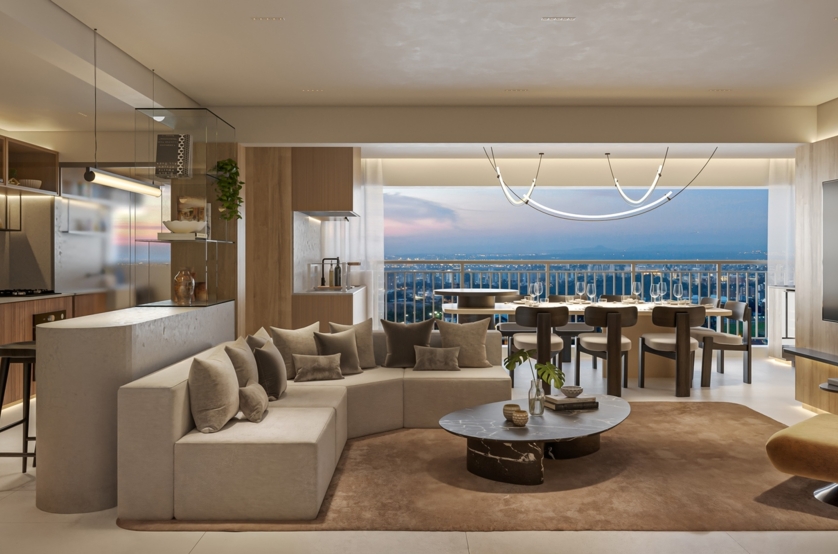 120m² | Living 3 suítes (perspectiva artística) 