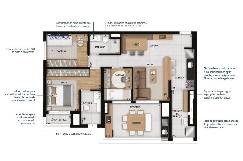 3 dorms. (1 suíte) - 88m² - Torre 1, Final 1 (Perspectiva artística)