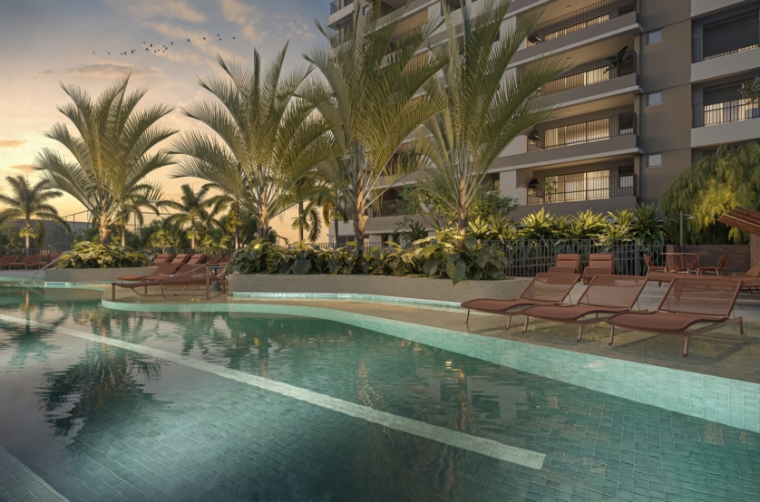 Piscina Adulto c/ raia dupla de 25m e deck molhado (perspectiva artística) 