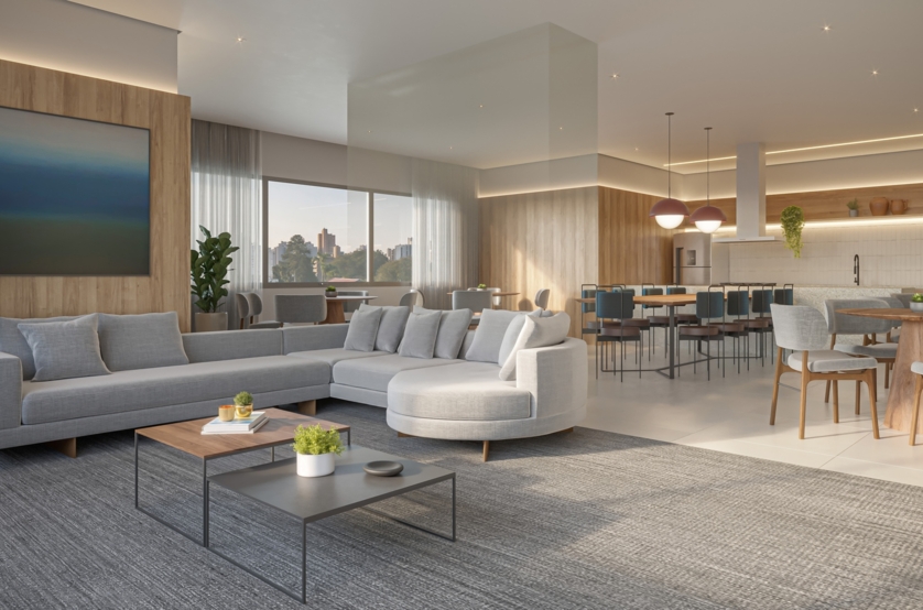 Salão de festas c/ espaço gourmet (Perspectiva artística) 