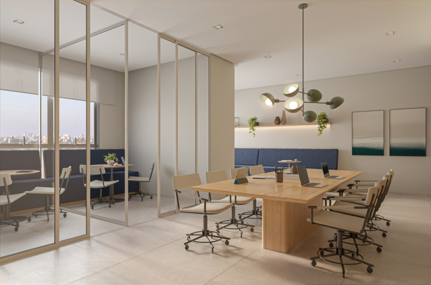 Coworking com salas de reunião (Perspectiva artística)