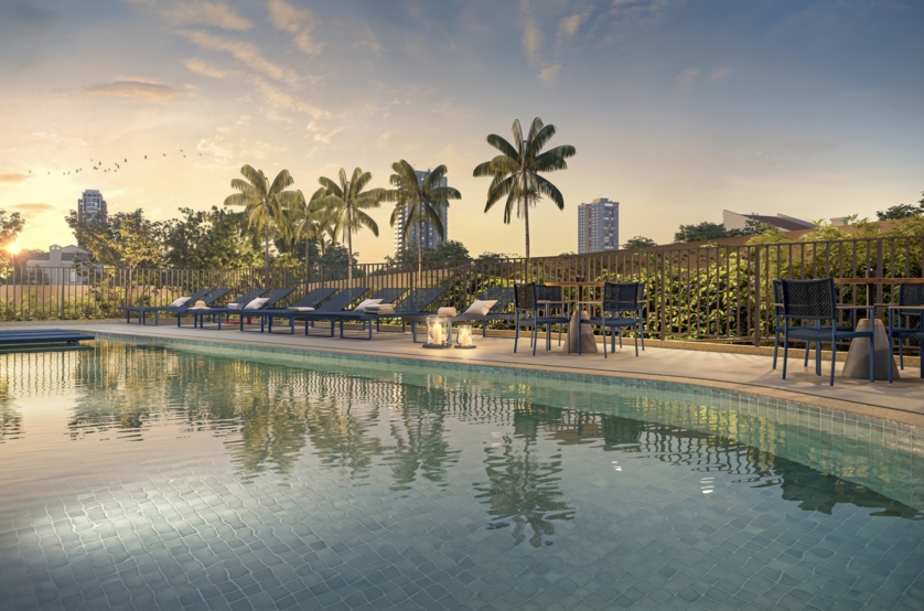 Piscina adulto c/ deck molhado  (Perspectiva artística)