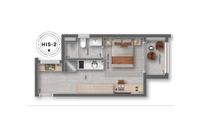 29m² | 01 Dorms. (Perspectiva artística)