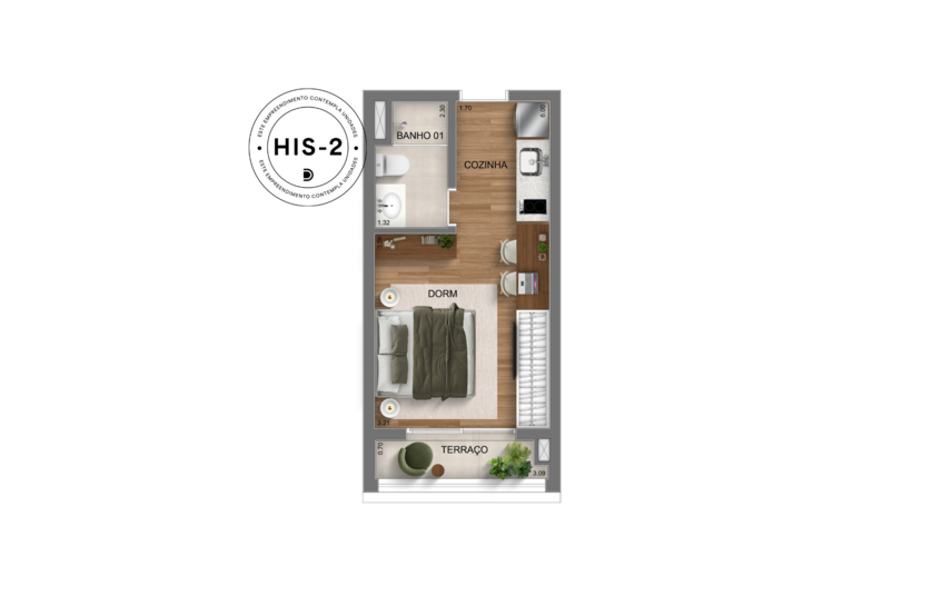 25m² studio - torre 3 (perspectiva artística) 