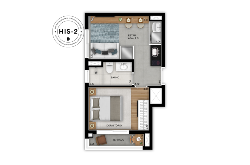 1 dorm - 31m² (Perspectiva artística)