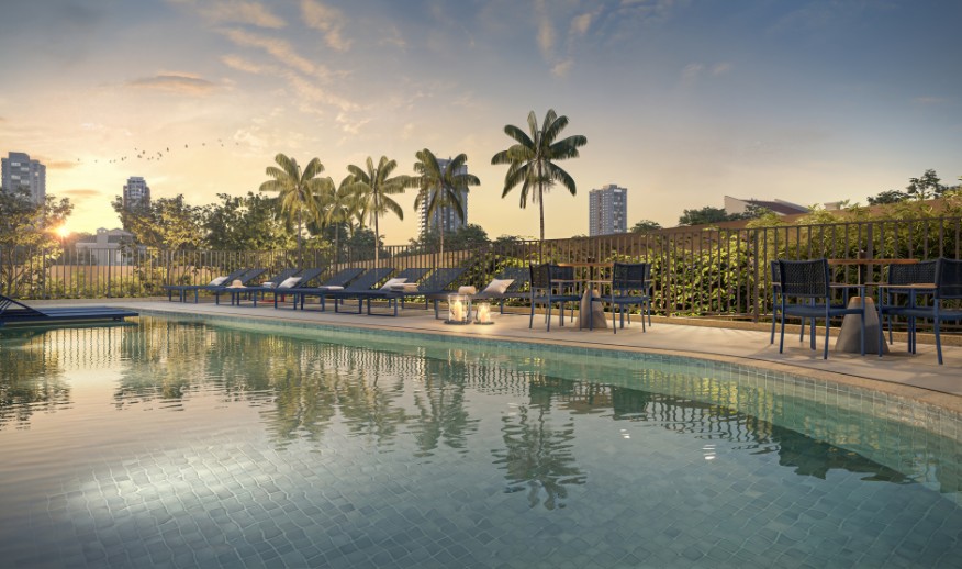 Piscina adulto c/ deck molhado  (Perspectiva artística) 