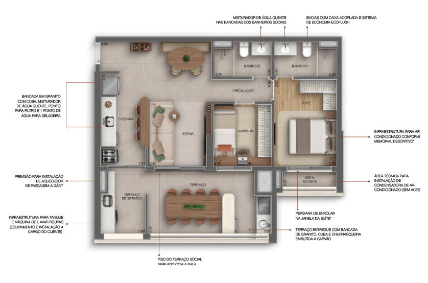 75m² | 2 Dorms. (1 suíte)  (perspectiva artística)  