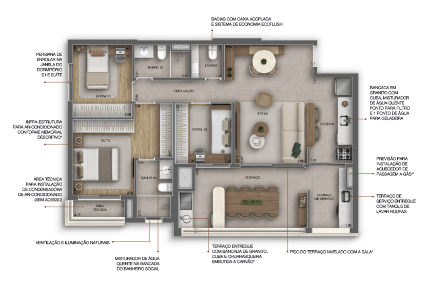95m² | 3 Dorms. (1 suíte) (perspectiva artística) 