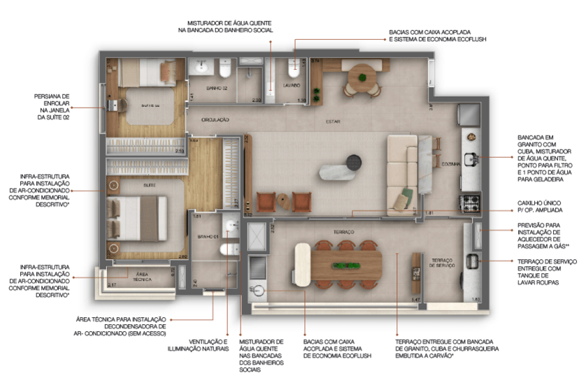 95m² | 2 Dorms. (1 suíte) (perspectiva artística) 