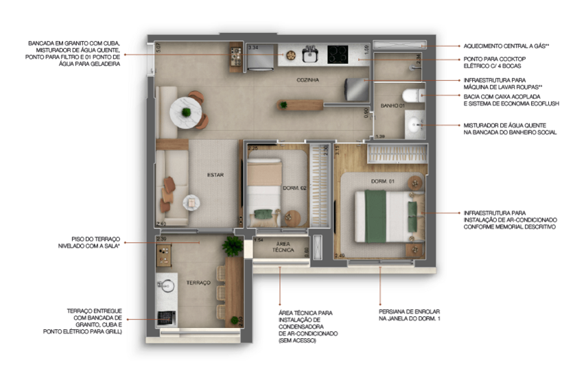 53m² | 2 Dorms (perspectiva artística) 