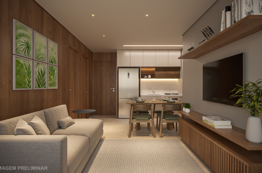 Living - 43m²  (Perspectiva preliminar) 