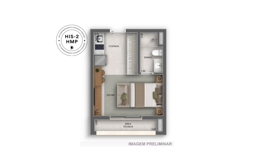 25m²  | Studio (Perspectiva preliminar) 