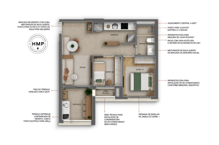 53m² | 2 Dorms (perspectiva artística) 