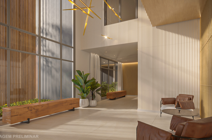 Lobby c/ pé direito duplo (Perspectiva preliminar)