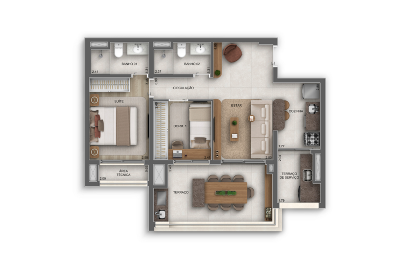 69m² | 2 Dorms. (1 suíte) (Perspectiva artística) 