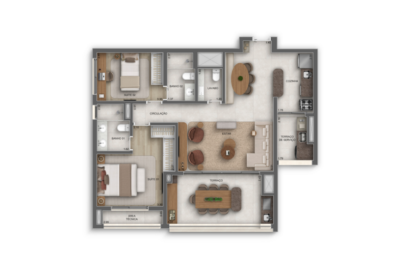 93m² | 2 suítes (Opção ampliada) (Perspectiva artística) 