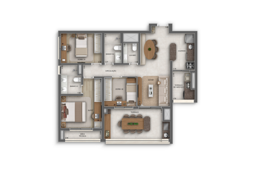 93m² | 3 Dorms. (1 suíte) (Perspectiva artística) 