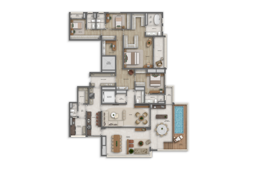 Penthouse 4 suítes | 266m² (Perspectiva artística) 