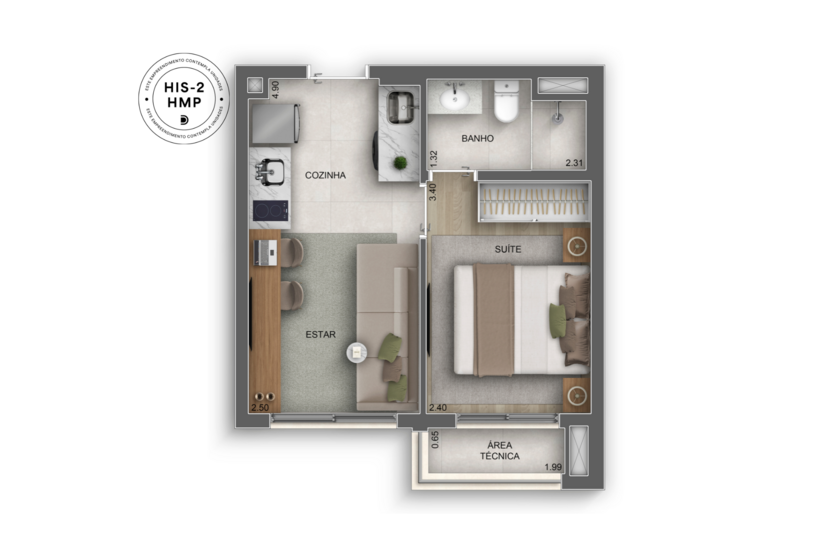 30m² | 1 suíte (Perspectiva artística)