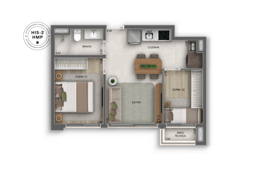 43m² | 2 Dorms (Perspectiva artística)