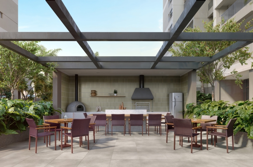 Churrasqueira c/ forno para pizza (Perspectiva artística)