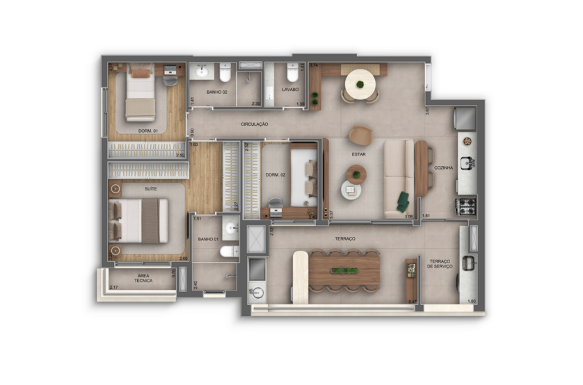 95m² | 3 Dorms. (1 suíte) (perspectiva artística) 