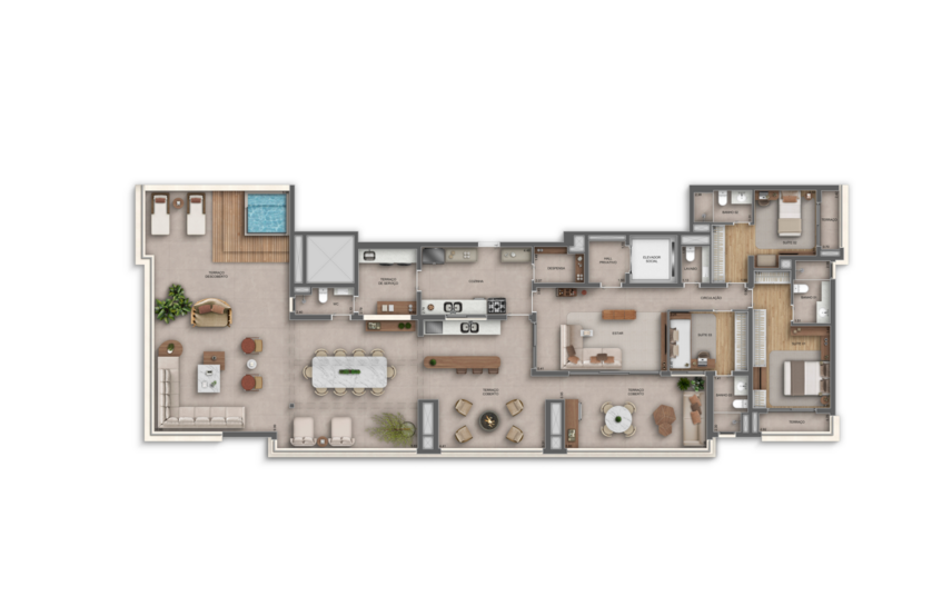 Penthouse - 264m² | 3 suítes (perspectiva artística) 