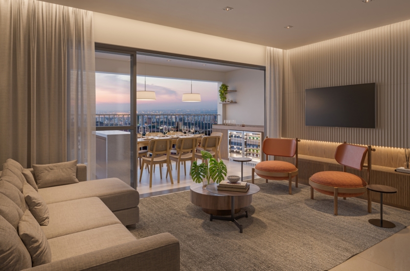 Living 2 suítes (Opção ampliada) - apto 93m² (Perspectiva artística) 