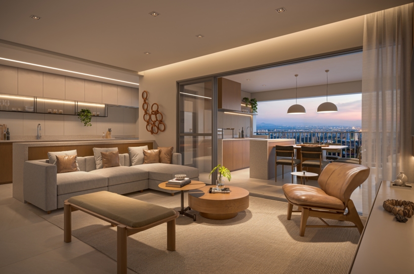 Living 3 suítes - apto 140m² (Perspectiva artística) 