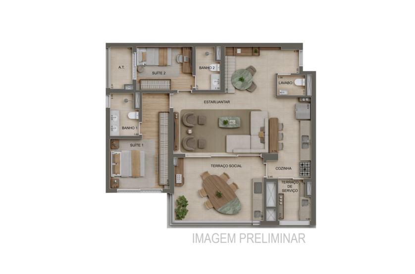 Planta 2 suítes - 106m² (imagem preliminar)