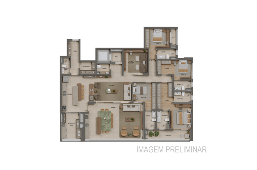Planta 4 suítes  - 243m² - Torre 1 (imagem preliminar)
