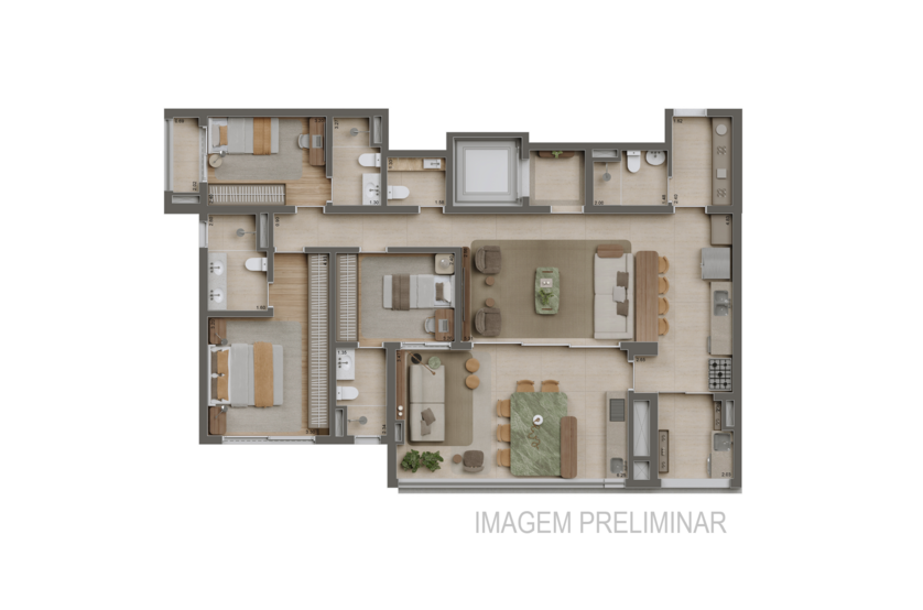 Planta 3 suítes - 132m² - Torre 1 (imagem preliminar)