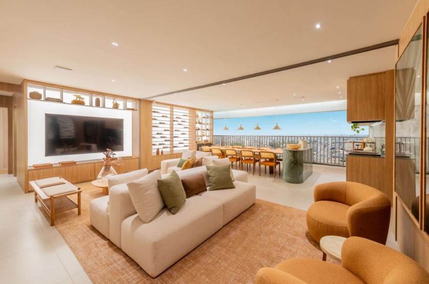 Living do apartamento 171m² (Foto do decorado)