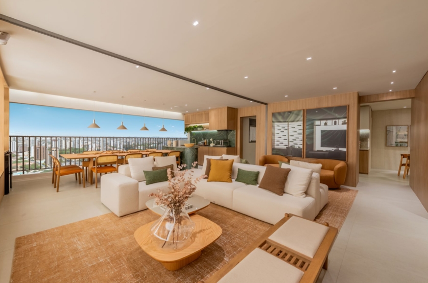 Living do apartamento 171m² (Foto do decorado)