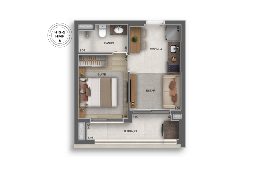 31m² | 1 Suíte. c/ terraço (perspectiva artística)