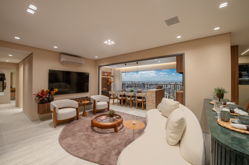 Living do apartamento 131m² (Foto do decorado)