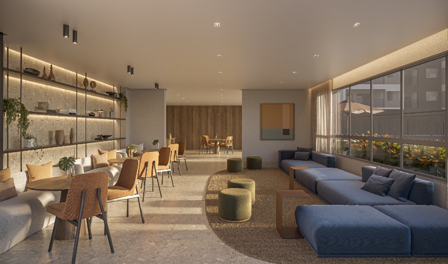 Salão de festas com 102m²(Perspectiva artística)