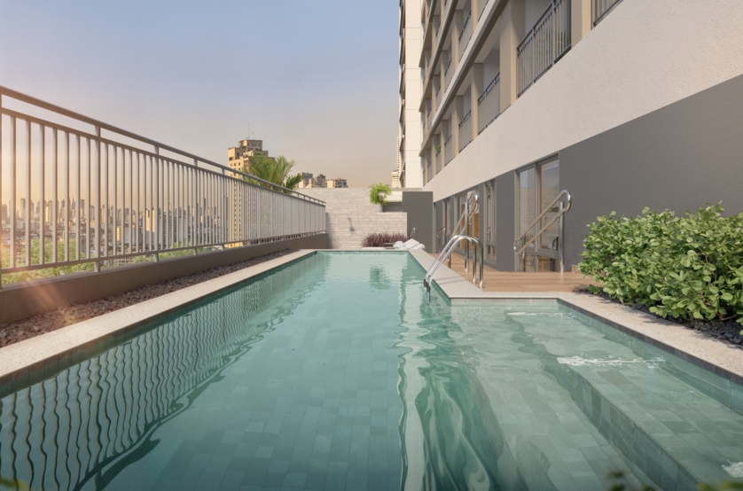 Piscina Adulto com Solarium e ducha (perspectiva artística)