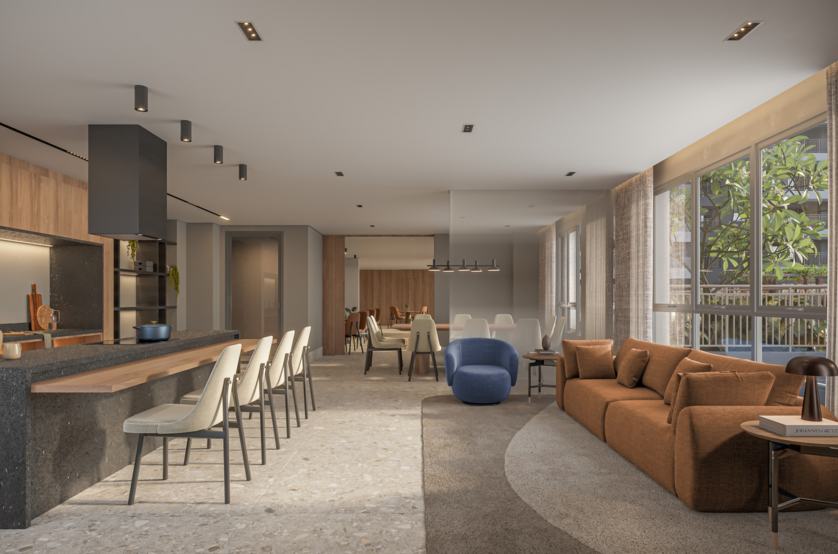 Salão Goumert com 67m² (perspectiva artística) 