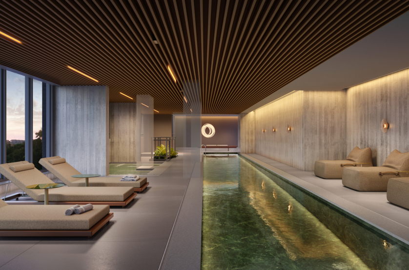 Piscina coberta e aquecida c/ raia de 25m²  (Perspectiva artística) 