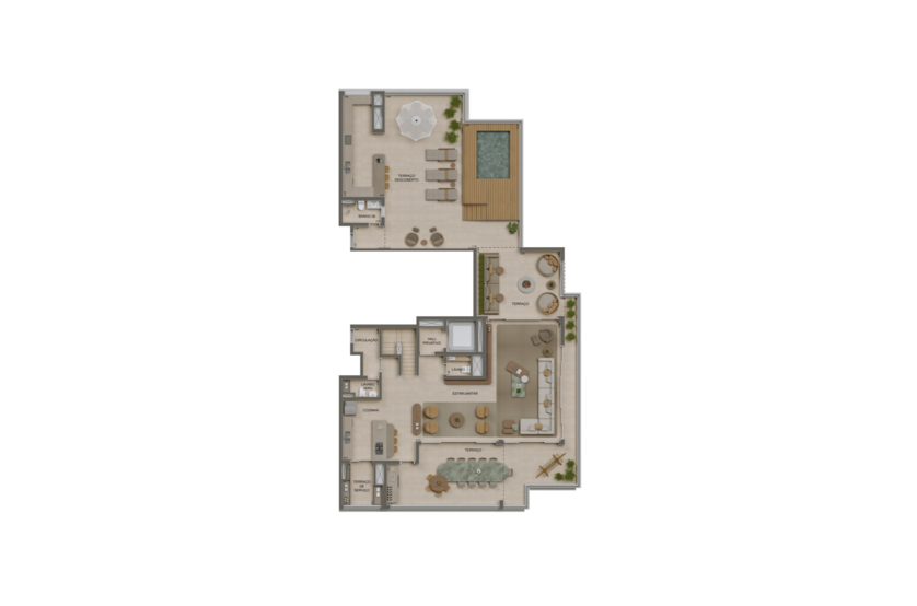 Planta 5 suítes Duplex superior - 480m² - Torre 1 (Perspectiva artística)