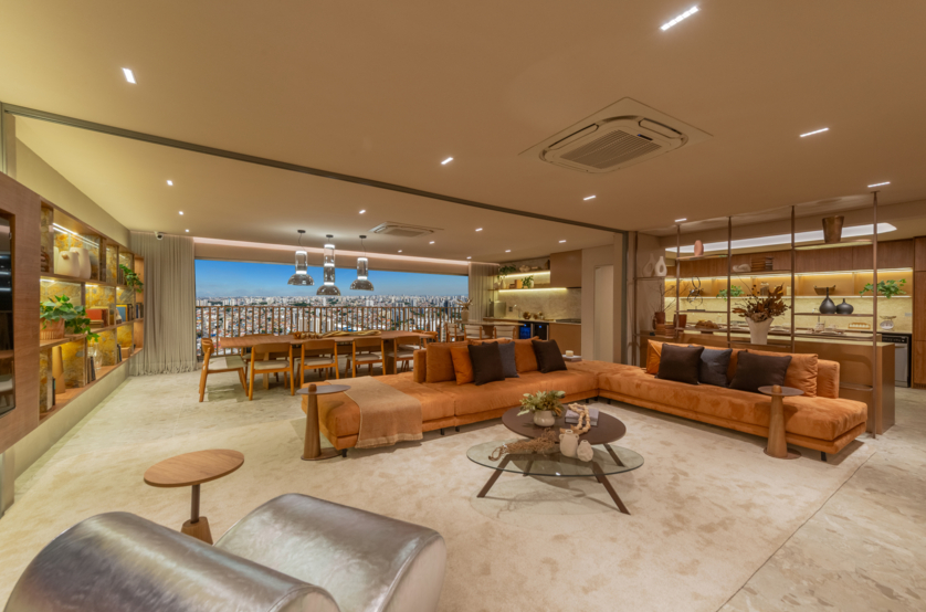 Living do apartamento de 243m²  (Foto do decorado)