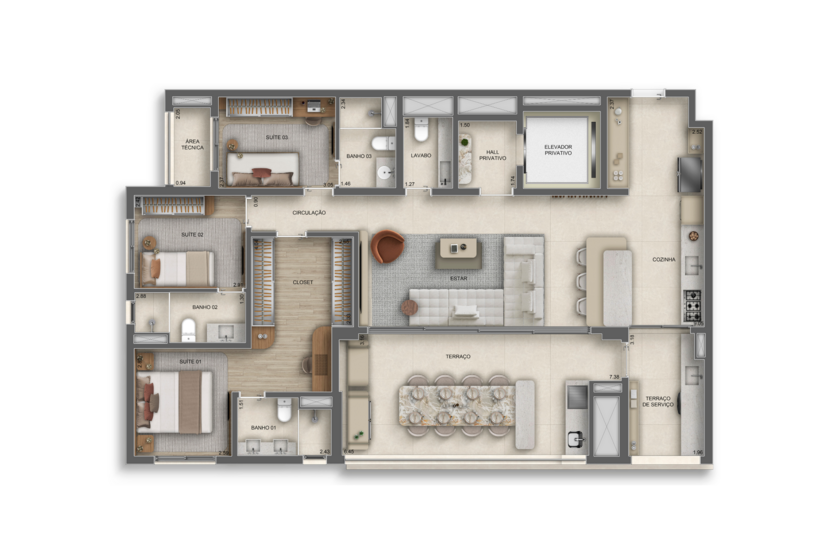 137m² | 3 suítes (perspectiva artística) 