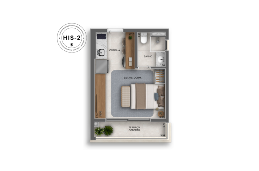 26m² | Studio (perspectiva artística) 