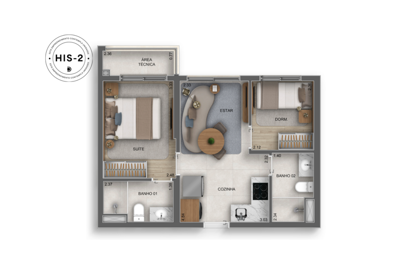 41m² | 2 Dorms. (1 suíte) (perspectiva artística) 